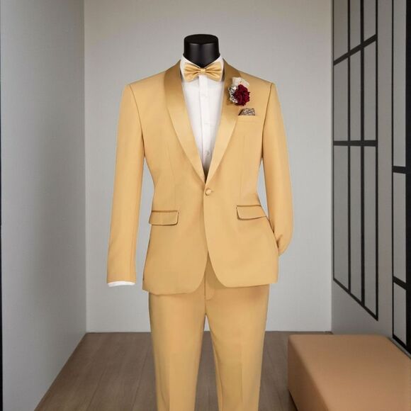 VINCI SLIMFIT 2 PIECE ONE BUTTON SHAWL COLLAR TUXEDO WITH MATCHING BOW TIE TSS-2 - Picture 2 of 3